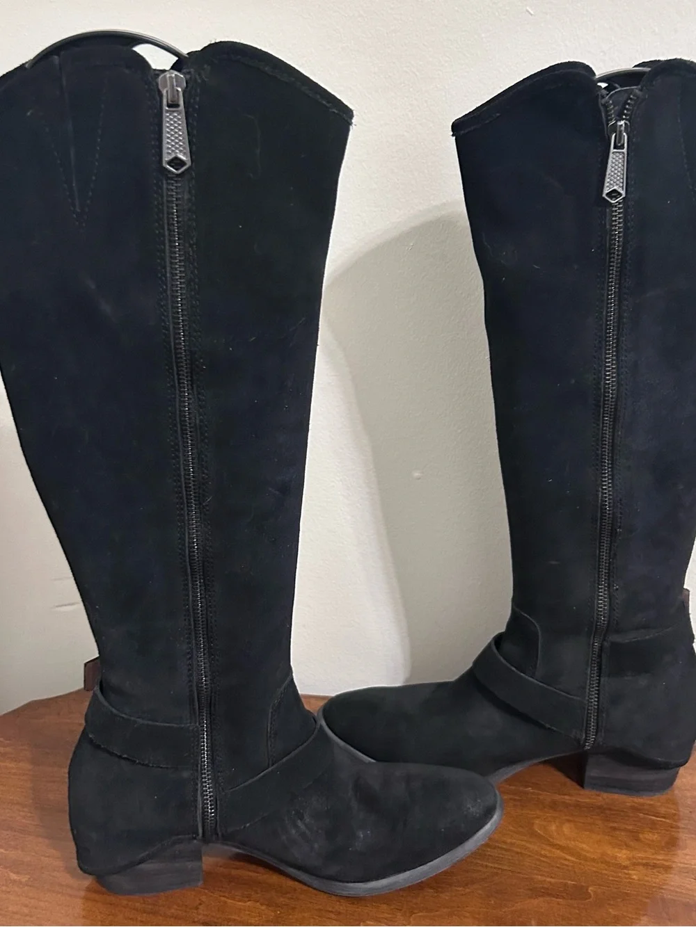 Donald J. Pliner Black Suede Over-the-Knee Boots with Buckle
